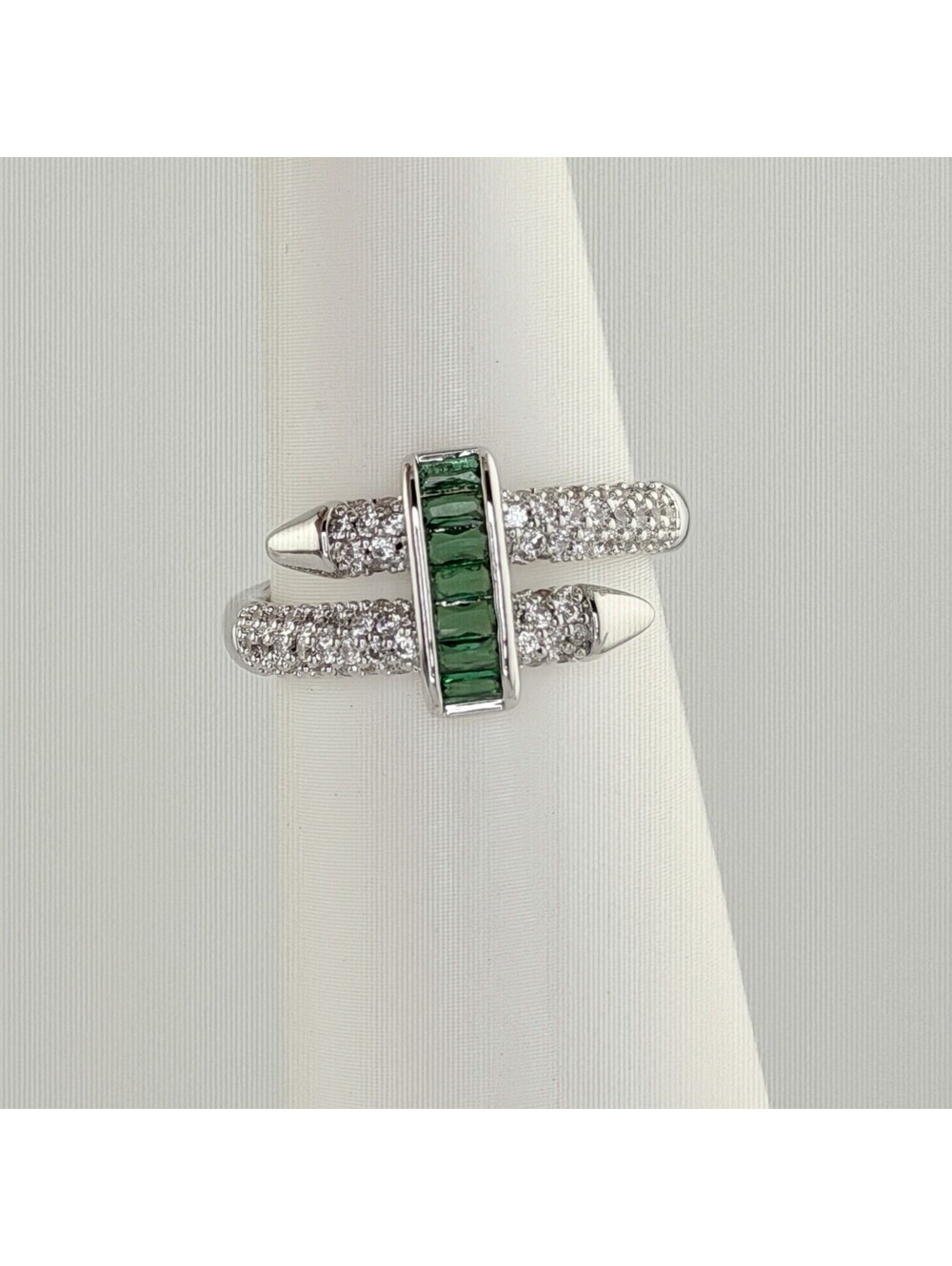 Bomb Party May Sz 8 "The Sloane Ring" RG27370 Lab Created Emerald on Rhodium